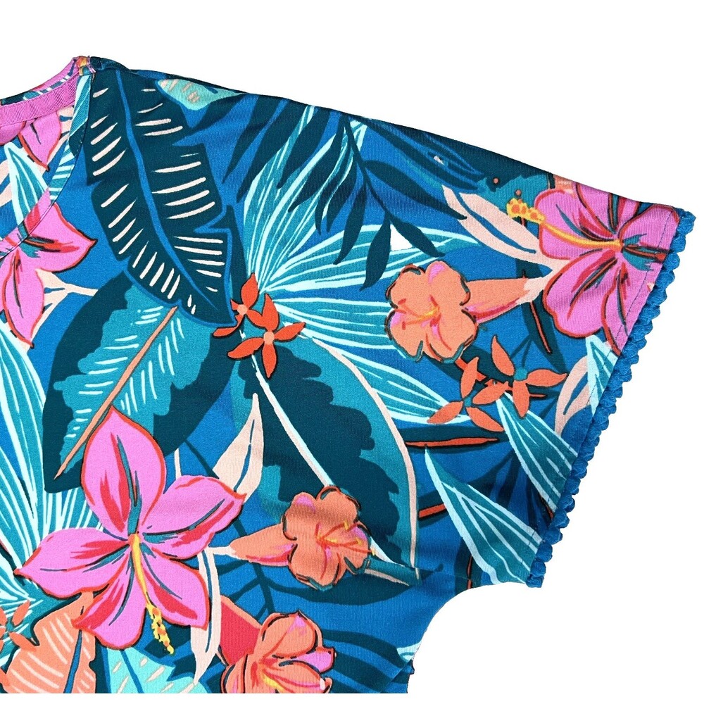 Cuddl Duds Women’s Tropical Floral Lounge Pajama Round Neck Top Tee Size Large - Picture 9 of 16